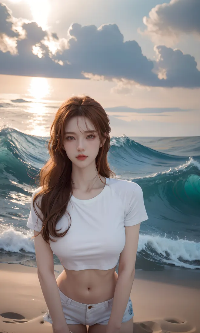 白衣美女手机壁纸｜海边背景图片 - 日落海浪沙滩「哲风壁纸」