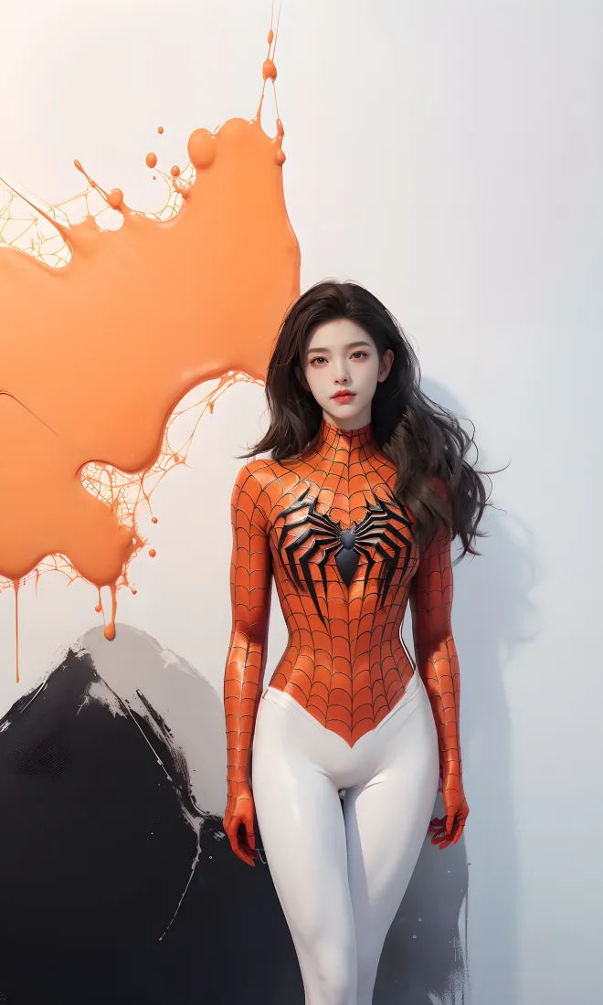 蜘蛛侠战衣美女手机壁纸｜泼墨艺术背景 - 自制艺术「哲风壁纸」