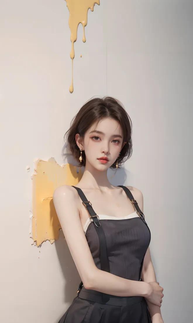 短发美女手机壁纸｜艺术背景图片 - 黑色吊带裙「哲风壁纸」