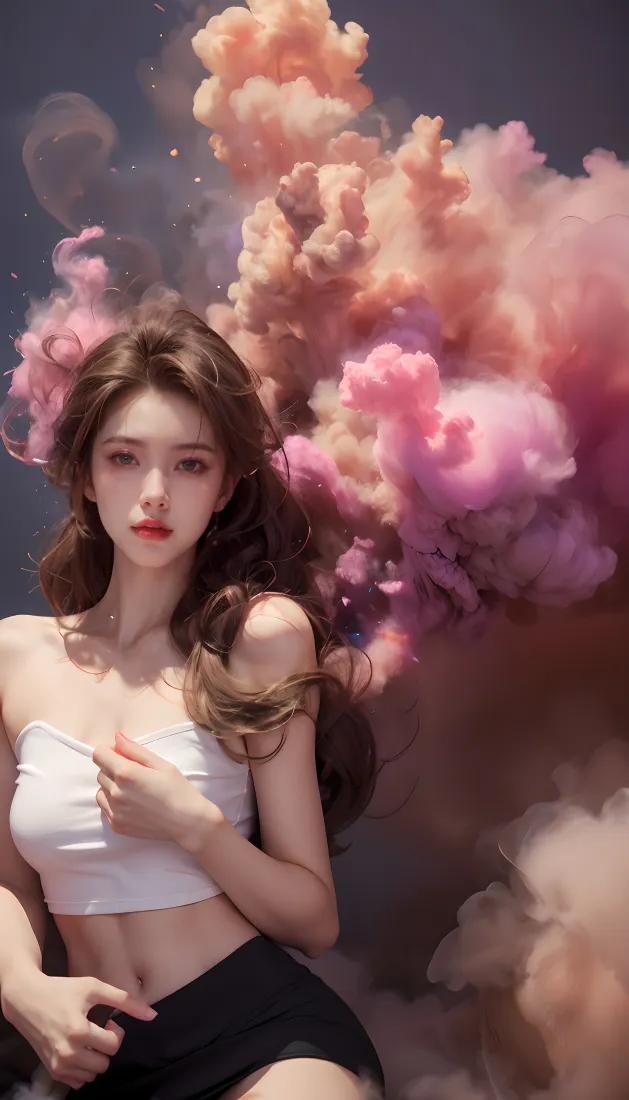 美女手机壁纸｜粉色烟雾背景图片 - 时尚穿搭「哲风壁纸」