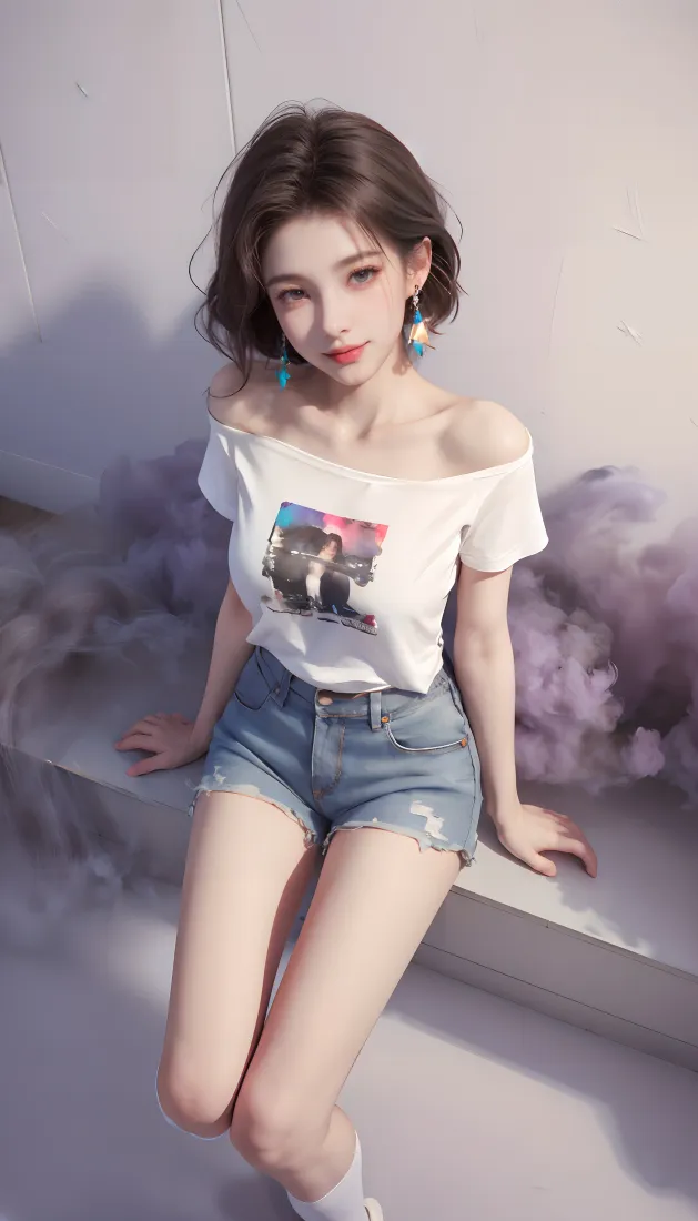 短发女生手机壁纸｜烟雾背景图片 - 时尚穿搭「哲风壁纸」