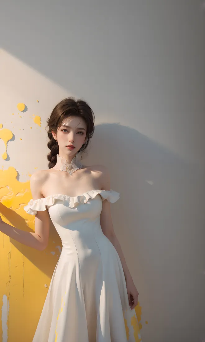 白衣美女手机壁纸｜黄色装饰背景图片 - 优雅「哲风壁纸」