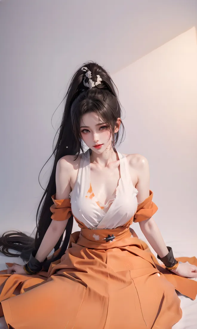 古风美女手机壁纸｜室内背景图片 - 橙白服饰「哲风壁纸」