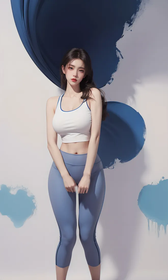 健身美女手机壁纸｜蓝色涂鸦背景图片 - 运动穿搭「哲风壁纸」