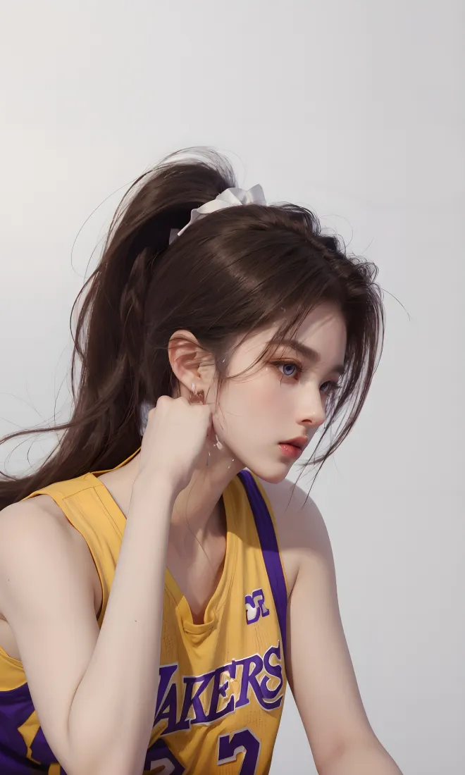 湖人队球衣美女手机壁纸｜浅色背景 - 活力青春「哲风壁纸」