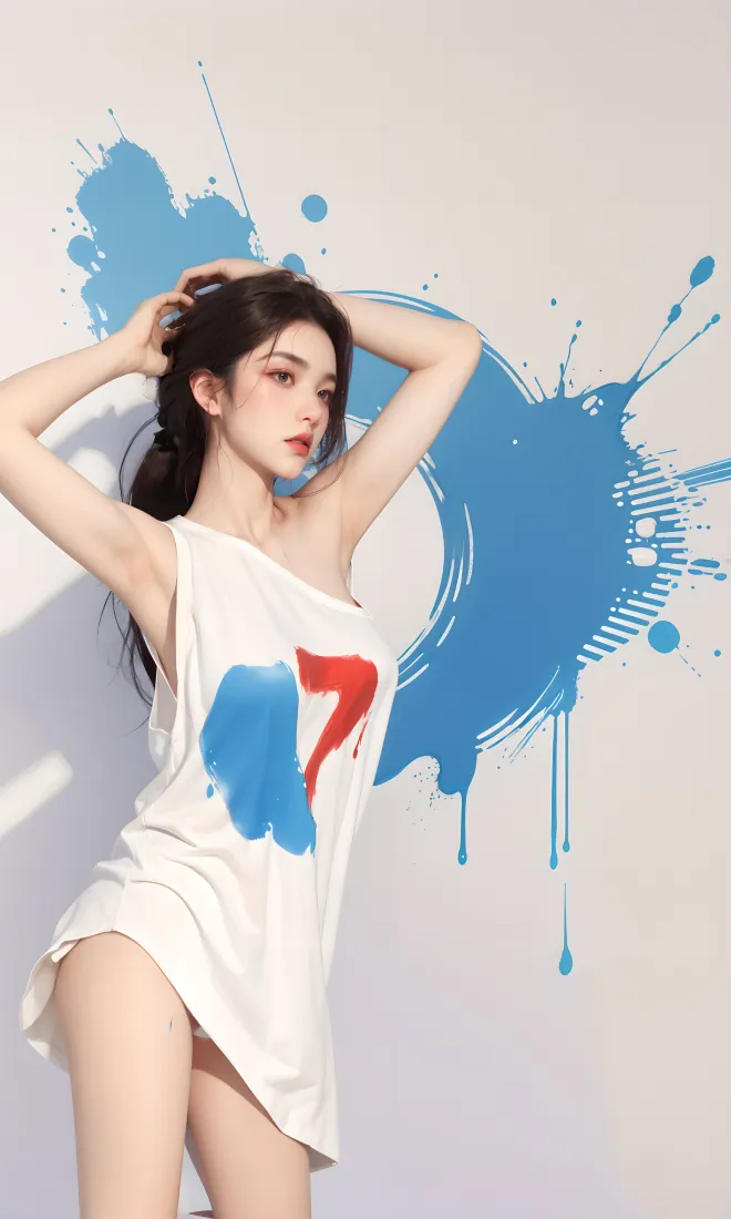 魅力女性手机壁纸｜艺术泼墨背景 - 白色数字7裙「哲风壁纸」