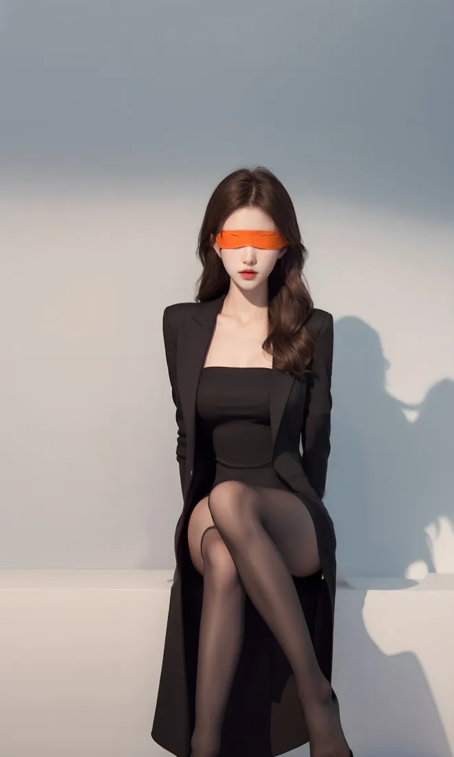 黑衣美女手机壁纸｜浅灰背景图片 - 黑丝优雅「哲风壁纸」