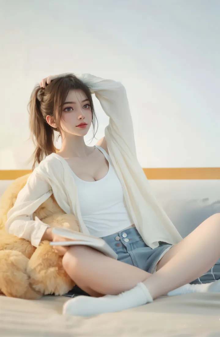 女生与泰迪熊手机壁纸｜居家背景图片 - 休闲「哲风壁纸」