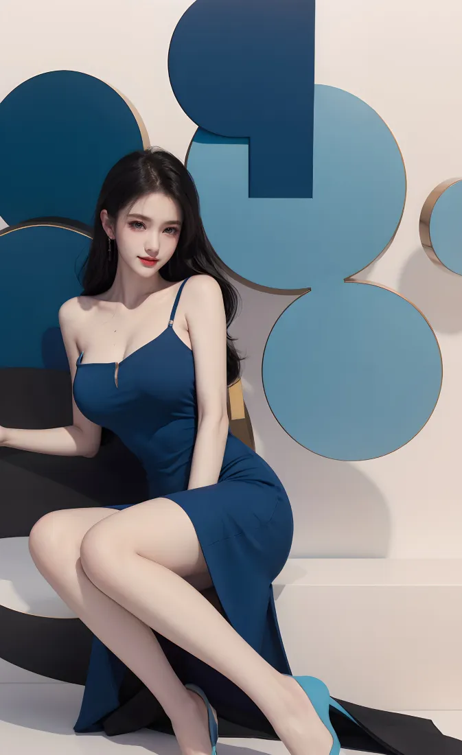 美女手机壁纸｜蓝色背景图片 - 时尚穿搭「哲风壁纸」