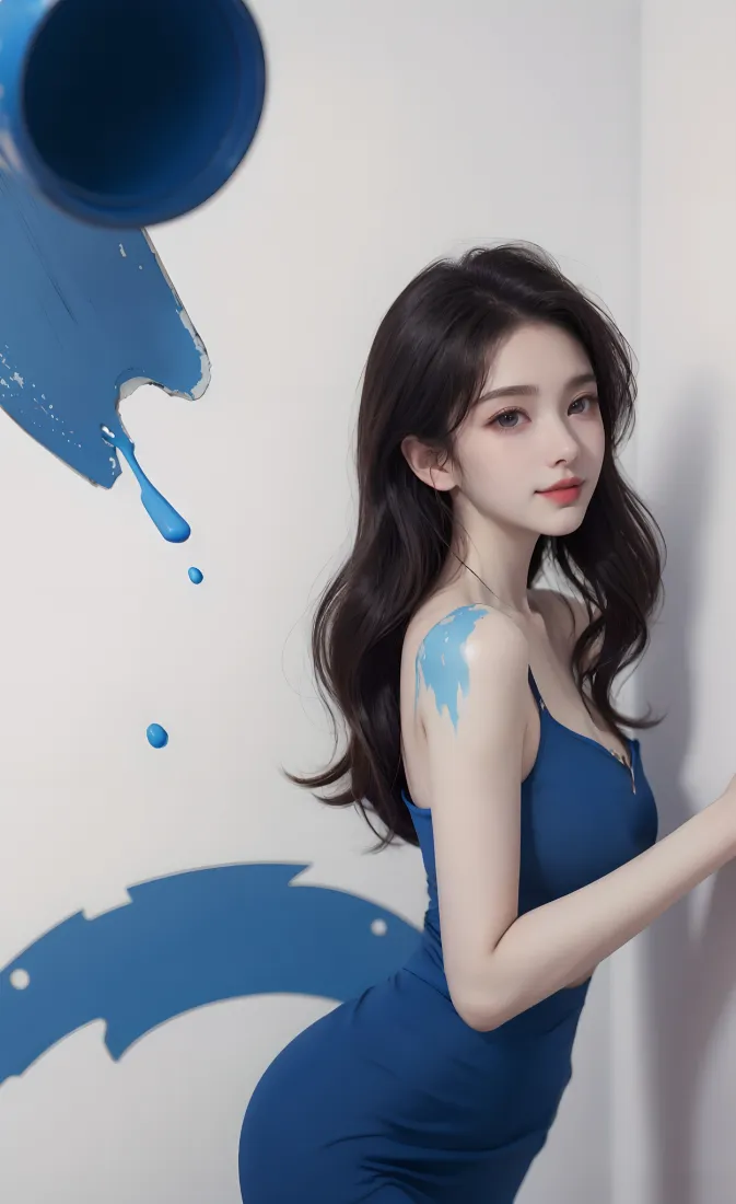 蓝衣美女手机壁纸｜蓝色涂鸦背景图片 - 艺术感「哲风壁纸」