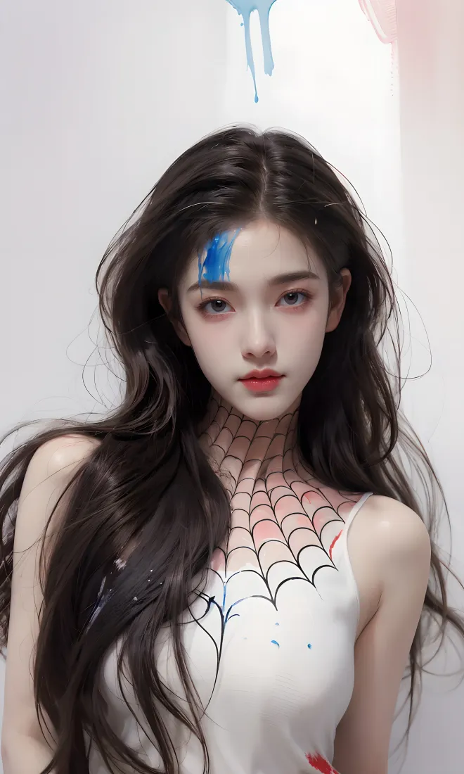 长发美女手机壁纸｜室内背景图片 - 蜘蛛网彩绘「哲风壁纸」