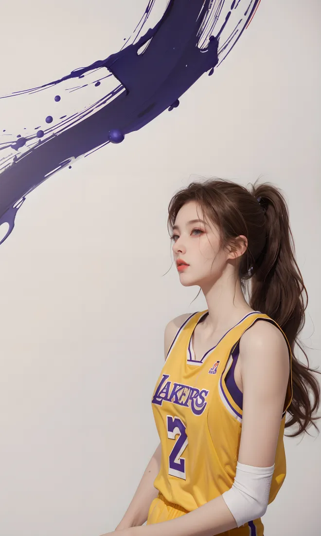 黄衣美女手机壁纸｜湖人队2号球衣背景图片 - 泼墨「哲风壁纸」
