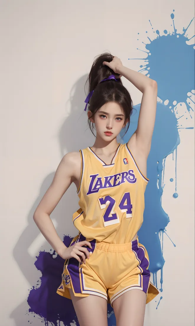 湖人24号球衣女生手机壁纸｜蓝紫泼墨背景图片 - 活力运动风「哲风壁纸」