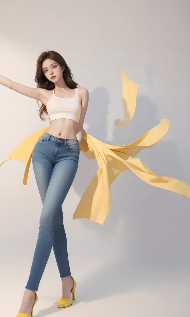 时尚女性手机壁纸｜简约背景图片 - 黄色飘带穿搭「哲风壁纸」