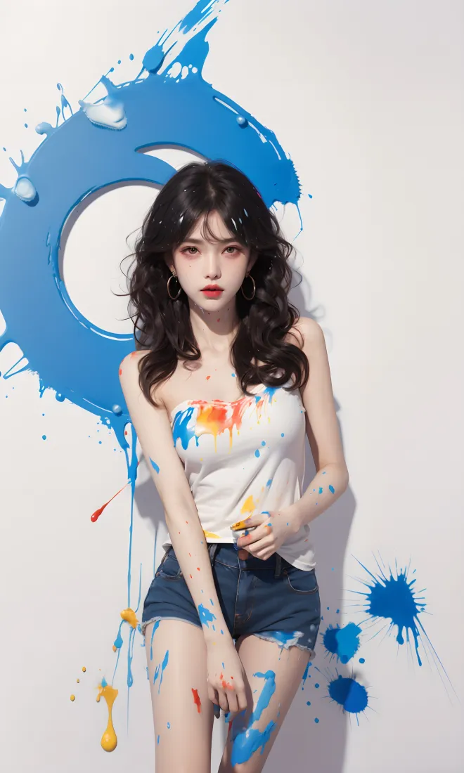 （艺术美女手机壁纸｜颜料背景 - 蓝色涂鸦时尚）「哲风壁纸」