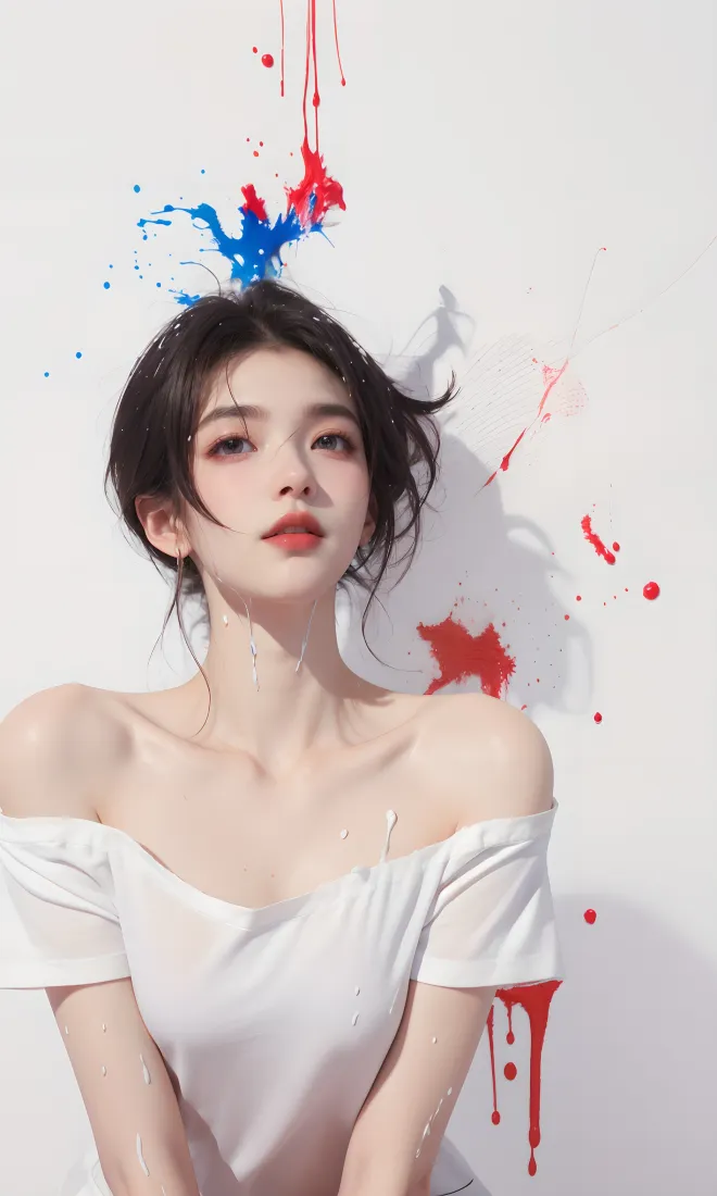 白衣美女手机壁纸｜艺术背景图片 - 颜料泼洒「哲风壁纸」