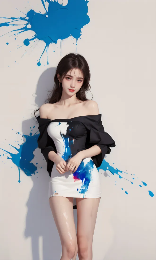 美女手机壁纸｜蓝色泼墨背景图片 - 时尚穿搭「哲风壁纸」