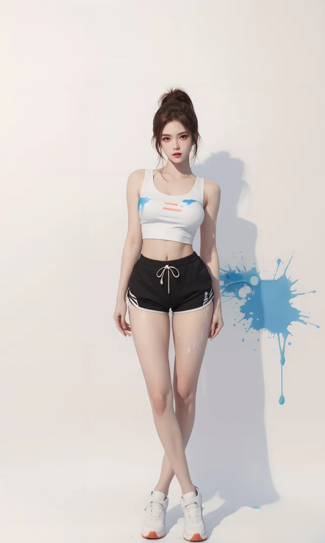 运动装美女手机壁纸｜白色背景图片 - 蓝色泼墨「哲风壁纸」