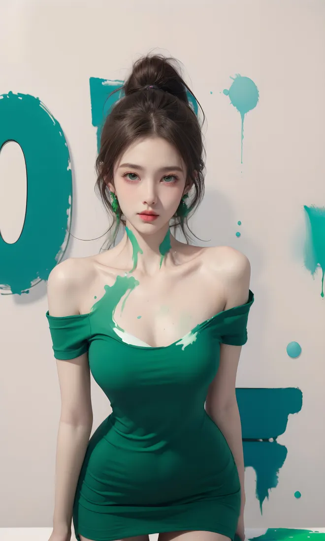 绿裙美女手机壁纸｜艺术涂鸦背景图 - 时尚性感穿搭「哲风壁纸」