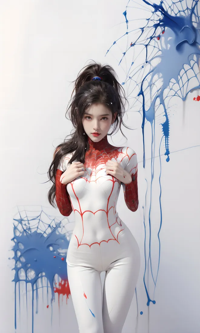 红衣美女紧身衣手机壁纸｜泼墨艺术背景 - 时尚穿搭「哲风壁纸」