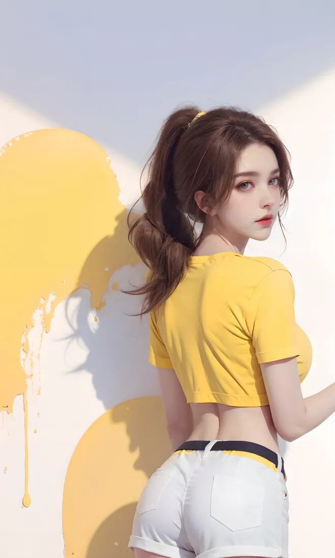 黄衣女生手机壁纸｜黄色背景 - 时尚休闲穿搭「哲风壁纸」