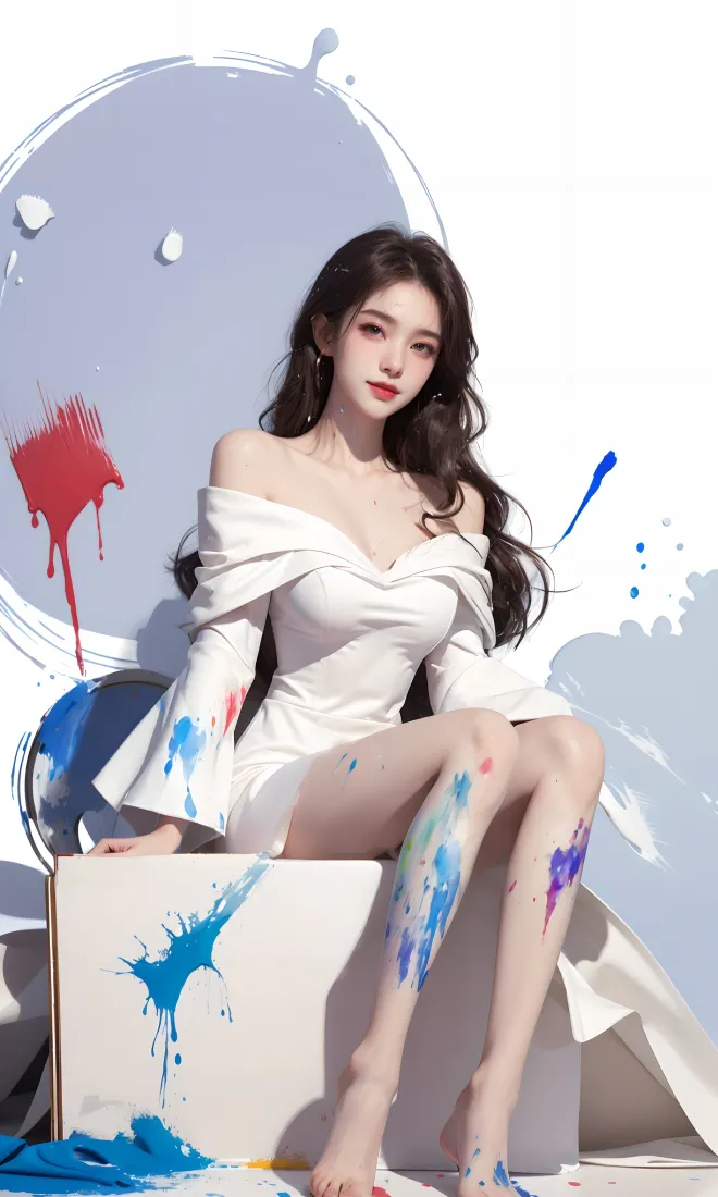 白衣美女手机壁纸｜颜料艺术背景图片 - 创意绘画「哲风壁纸」