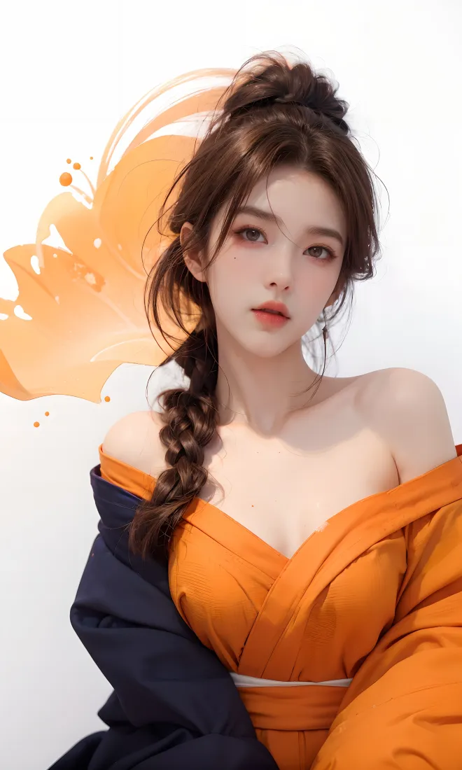 橙衣美女手机壁纸｜橙色背景图片 - 编发女性「哲风壁纸」