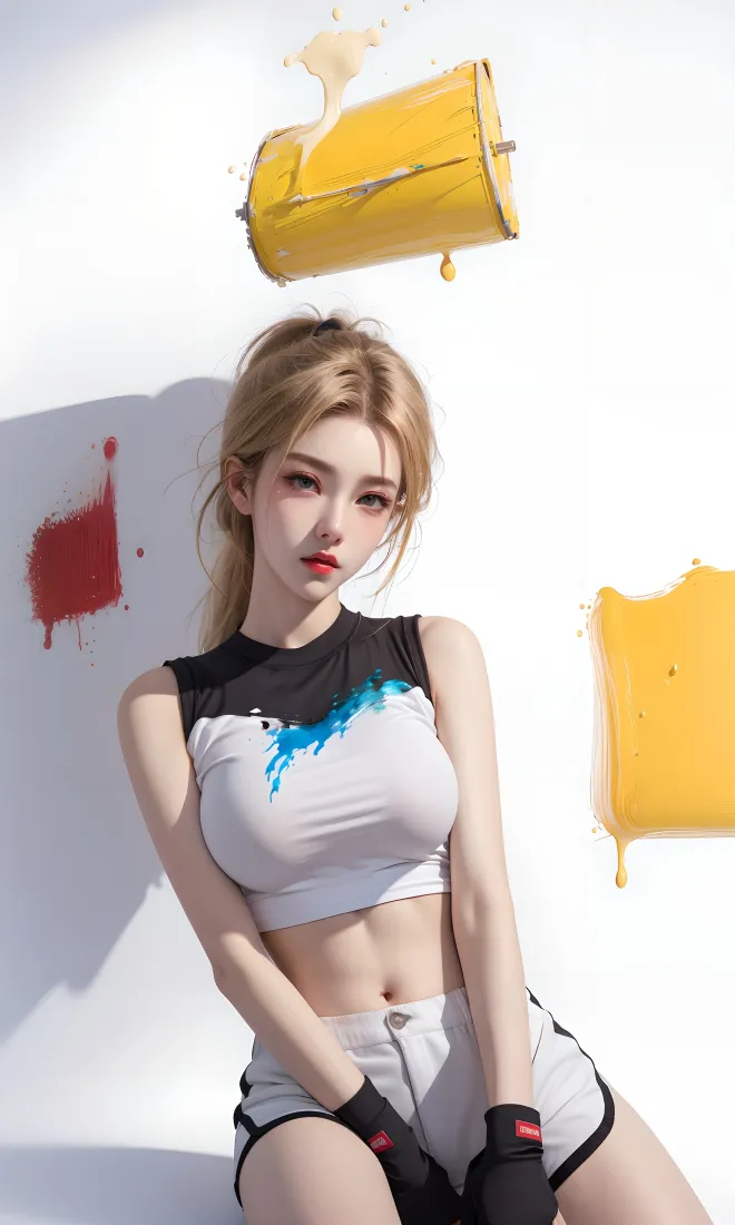 金发美女手机壁纸｜白色背景图片 - 颜料艺术「哲风壁纸」