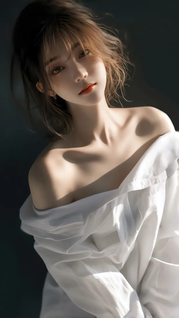 白衣美女手机壁纸｜暗调背景图片 - 性感迷人「哲风壁纸」