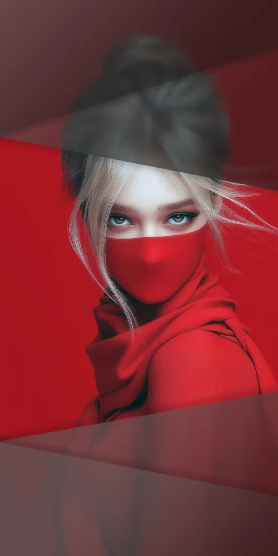 红衣蒙面人物手机壁纸｜红色背景 - 艺术感「哲风壁纸」