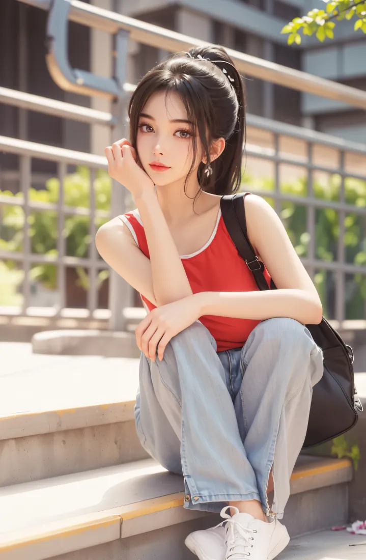 红衣女生手机壁纸｜户外背景图片 - 休闲穿搭「哲风壁纸」