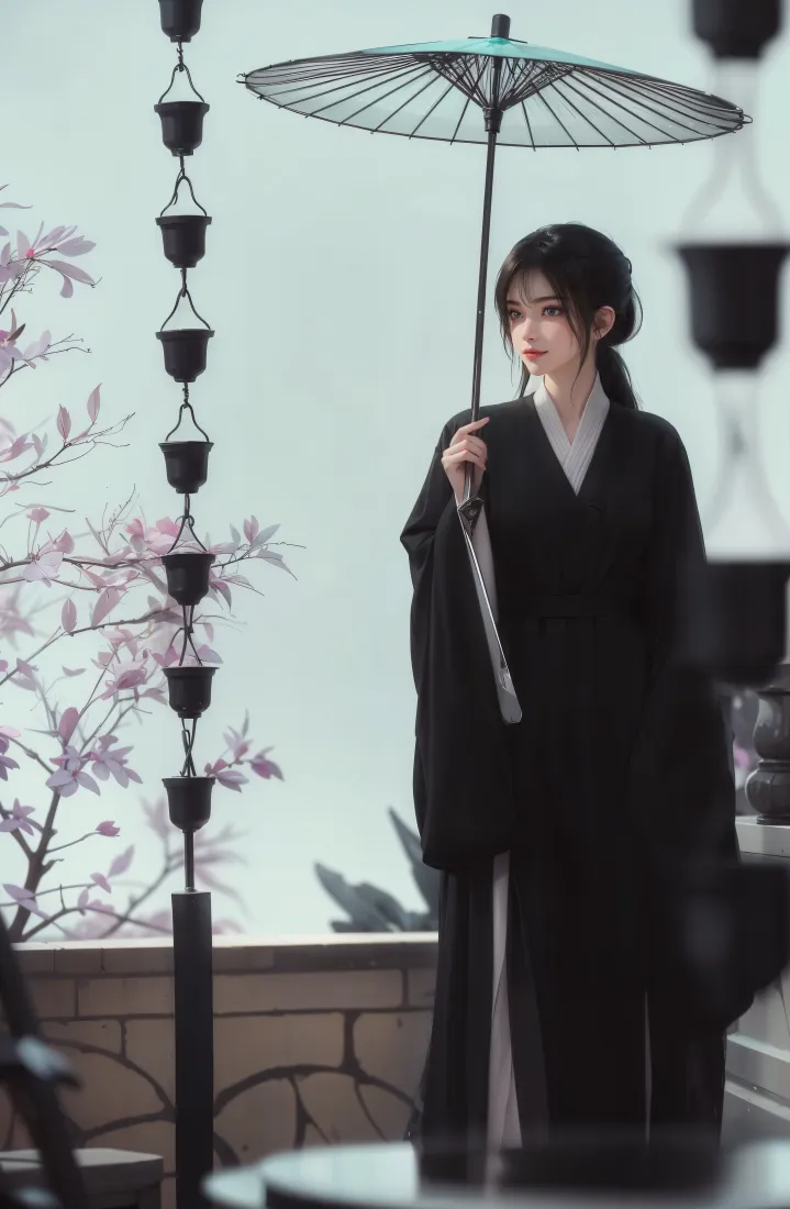 古风人物手机壁纸｜古风背景图片 - 黑色汉服油纸伞「哲风壁纸」