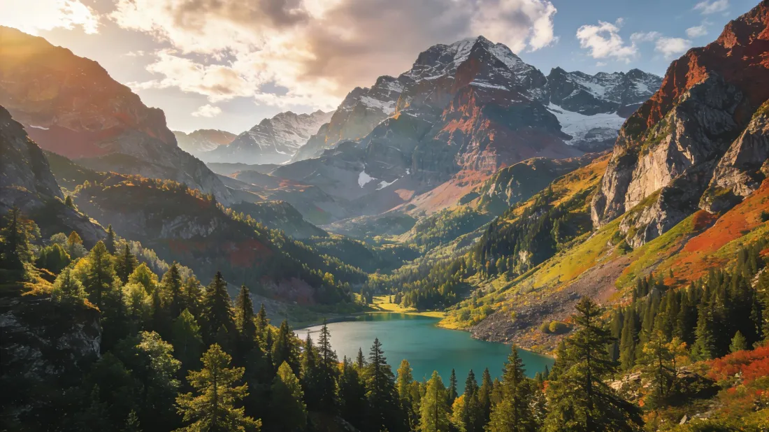3k自然风景壁纸｜小湖泊背景图片 - 山脉森林雪峰「哲风壁纸」