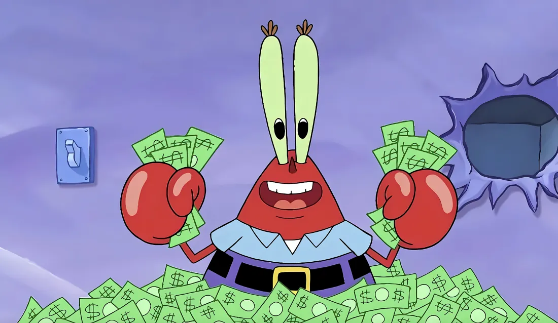 5k蟹老板壁纸｜海绵宝宝背景图片 - 钞票堆「哲风壁纸」