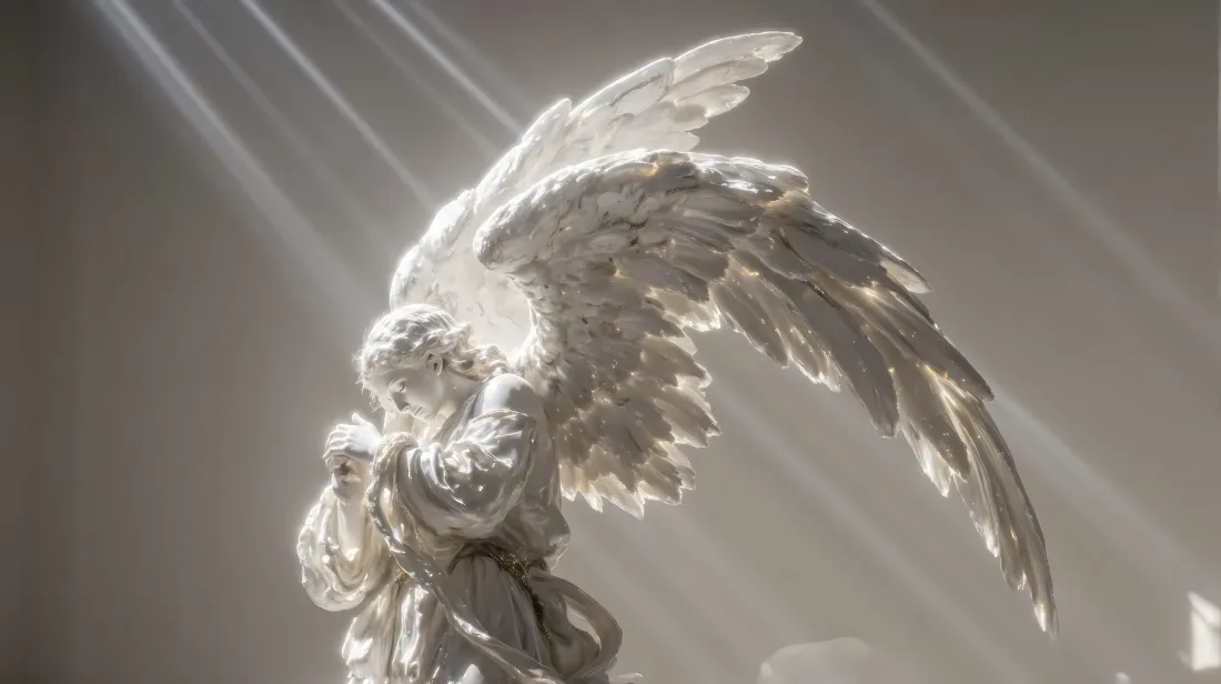 5k天使雕像壁纸｜艺术背景图片 - 白色光影雕塑「哲风壁纸」