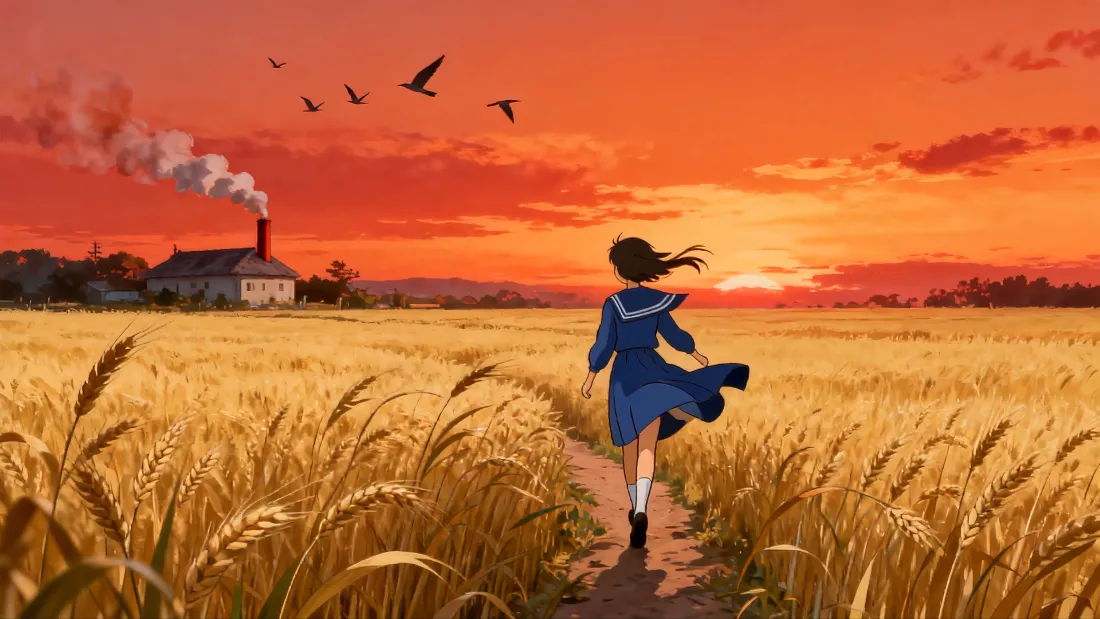 4k麦浪夕照壁纸｜乡野小径背景图片 - 归鸟「哲风壁纸」