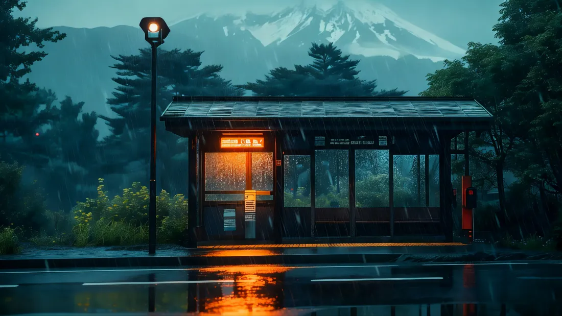 4k归处站壁纸｜雨夜背景图片 - 雪山森林路灯「哲风壁纸」