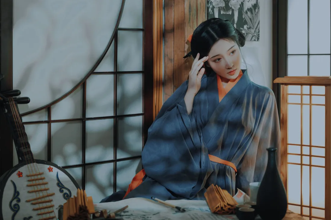 3k古装女子壁纸｜古风背景图片 - 蓝色汉服「哲风壁纸」