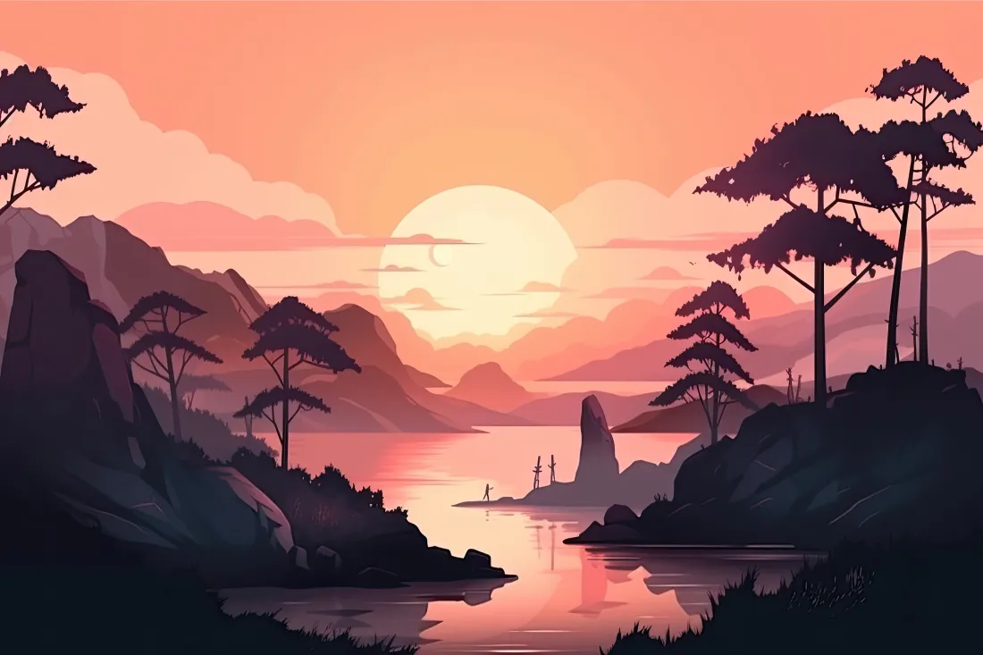 5k自然风景壁纸｜夕阳背景图片 - 山川湖泊树木「哲风壁纸」