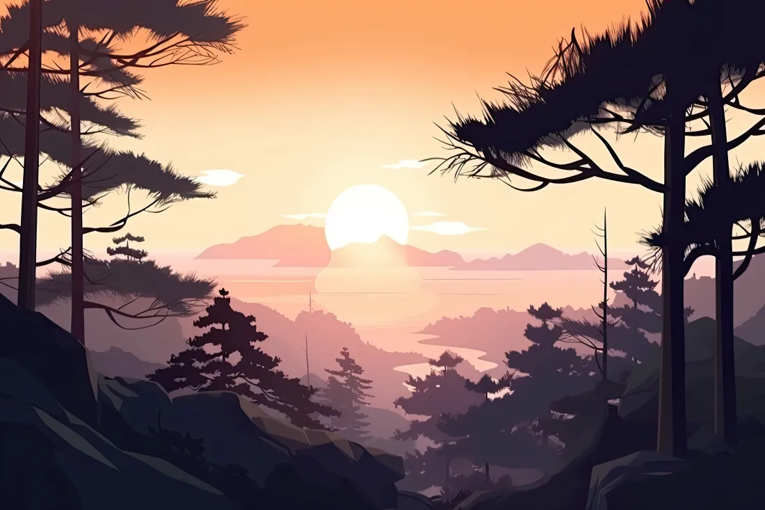 5k自然风景壁纸｜夕阳山川背景图片 - 松树日落「哲风壁纸」