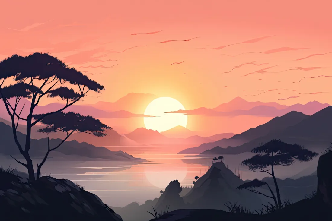 5k夕阳山川壁纸｜自然风景背景图片 - 湖泊树木「哲风壁纸」