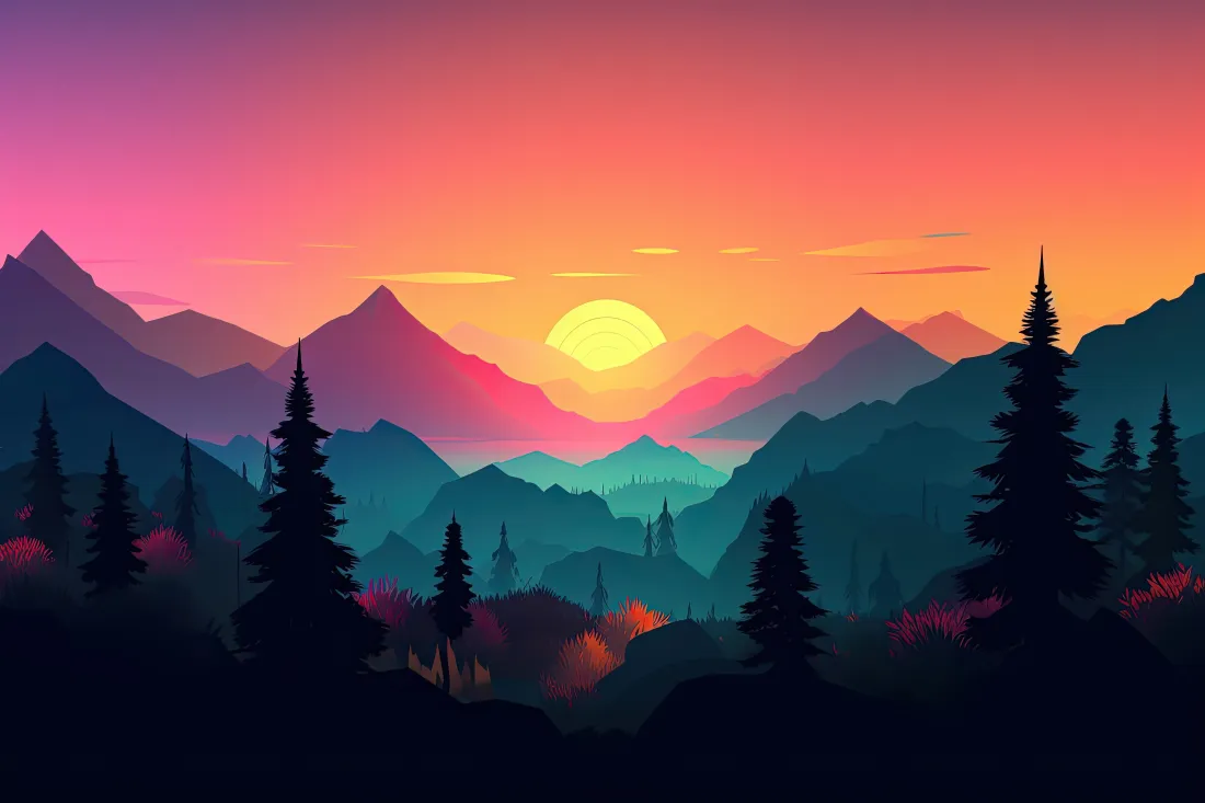 5k自然风景壁纸｜山川夕阳背景图片 - 松树森林晚霞「哲风壁纸」