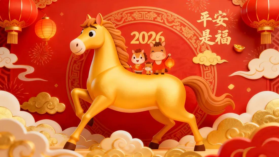 2k卡通马新年壁纸｜红色背景图片 - 2024平安是福「哲风壁纸」