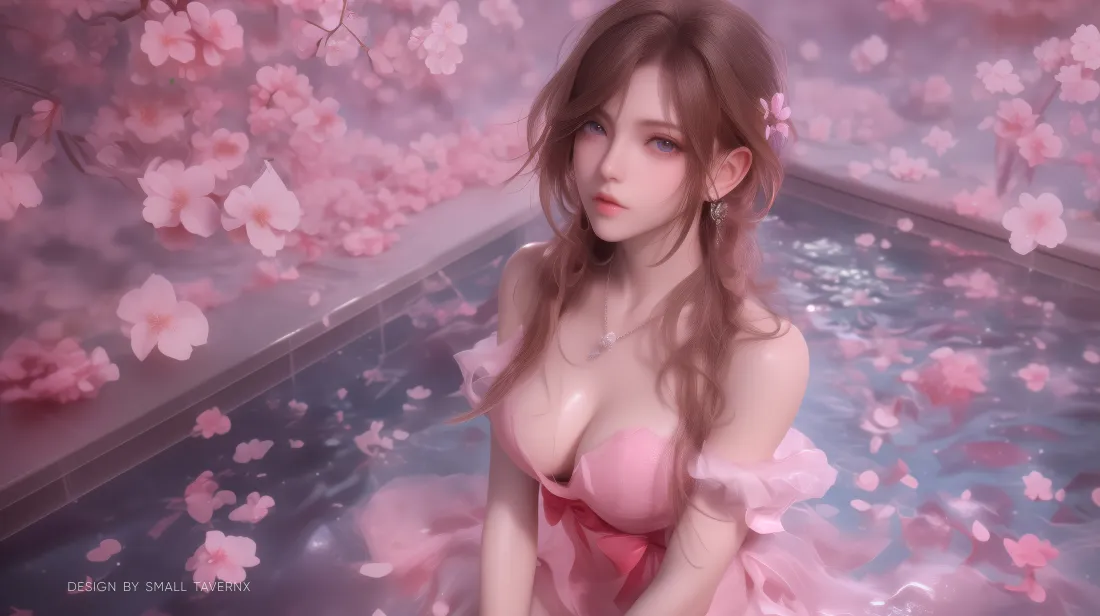 6k二次元美女壁纸｜樱花水池背景图片 - 浪漫迷人「哲风壁纸」