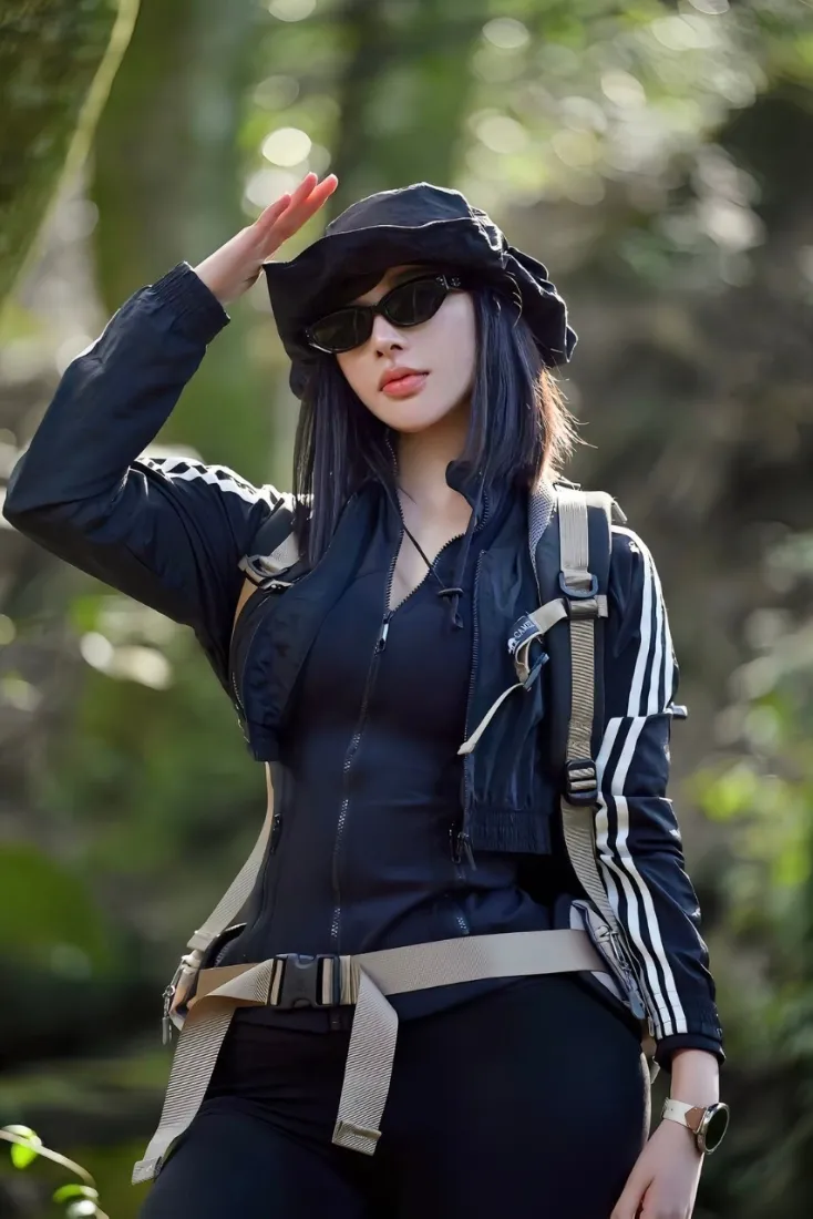 黑衣女性手机壁纸｜森林背景图片 - 户外探险「哲风壁纸」