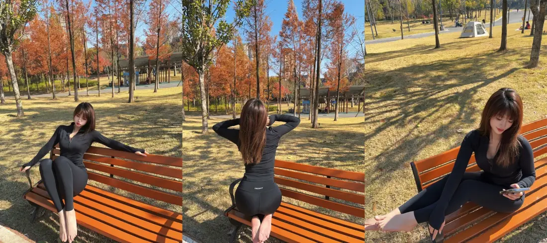 2k黑衣女子壁纸｜公园背景图 - 红杉树草地「哲风壁纸」