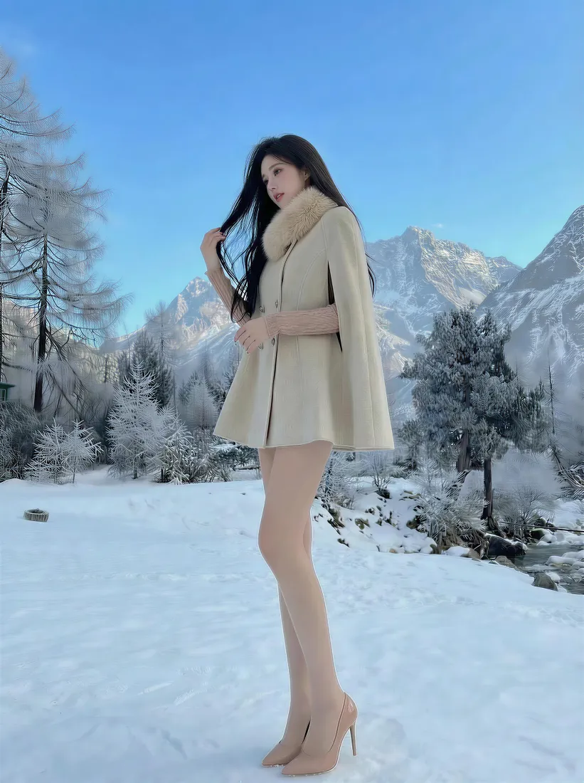 雪地美女手机壁纸｜雪山风景背景图片 - 冬季雪景「哲风壁纸」