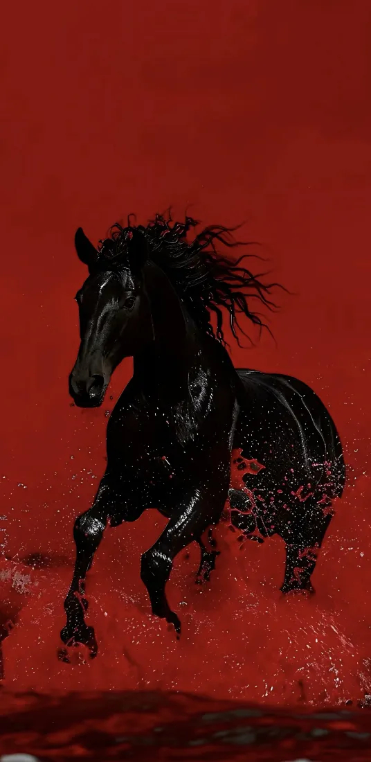 黑马手机壁纸｜红色背景图片 - 简约奔跑水花「哲风壁纸」