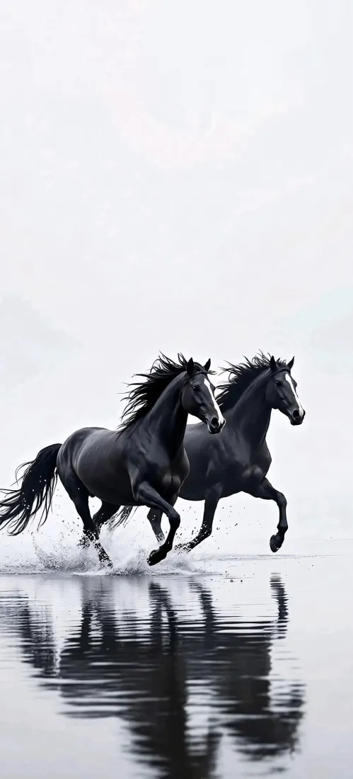 黑马奔腾手机壁纸｜简约背景图片 - 水面倒影「哲风壁纸」