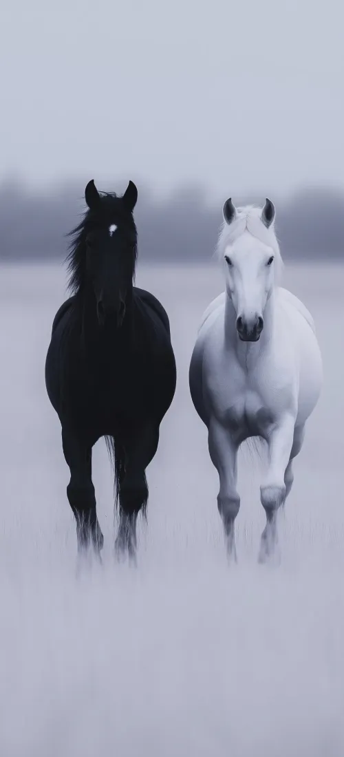 黑白马手机壁纸｜简约背景图片 - 雾中奔跑「哲风壁纸」